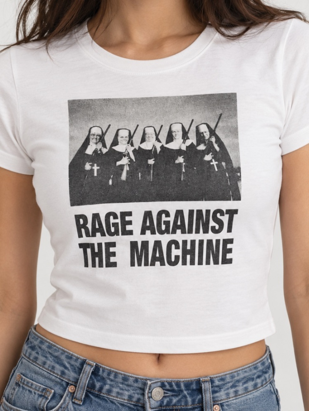 Rage Against The Machine Nuns Guns Rock Band Vintage White Baby Tee